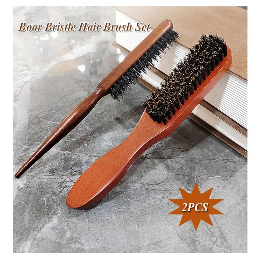 2 PCS Boar Bristle Hair Brush Set